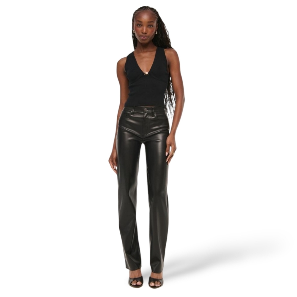 Abercrombie ’90s Relaxed High‎ Rise Pants Black Faux Leather Straight Leg